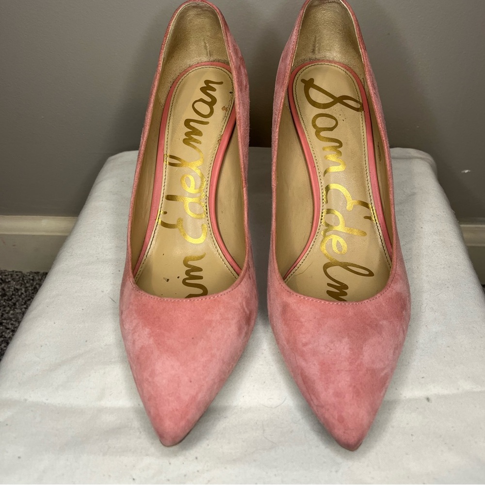 Sam Edelman Women's Pink Suede Pointed-Toe High Heels - Picture 3 of 7